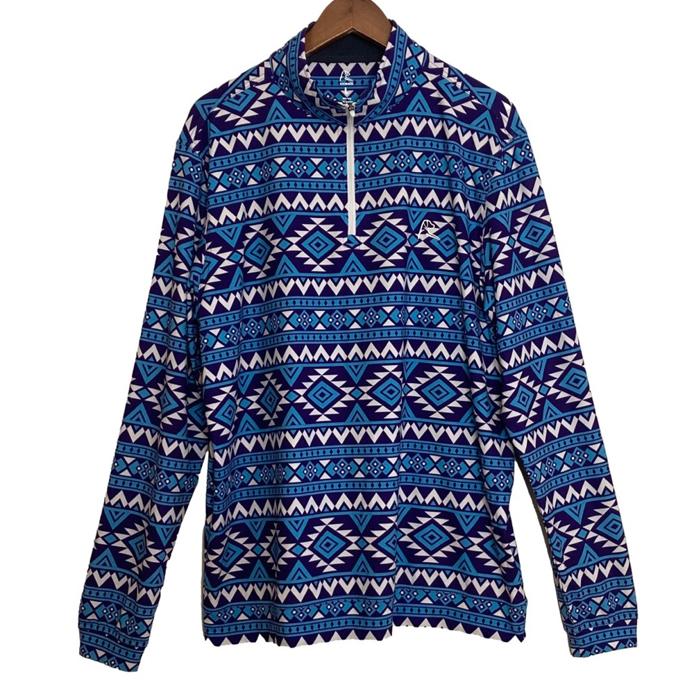 Rhoback Performance Quarter Zip Pullover Men Large The Warrior Blue Purple Aztec
